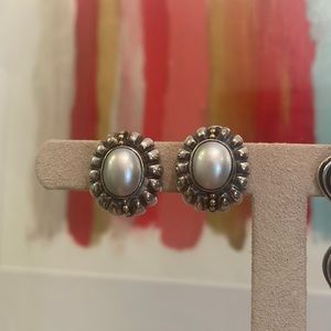 LAGOS  STERLING SILVER AND 18k gold pearl clip on earrings